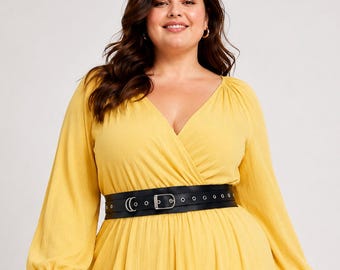 Cintura larga in pelle da donna, cintura elegante in pelle, cintura stringivita nera, cintura su misura, cintura in pelle marrone per abito