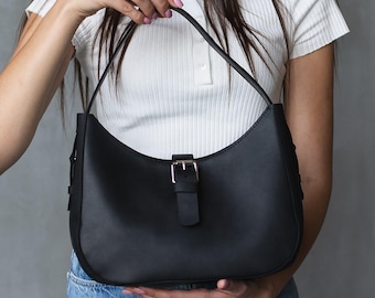 Bolsos de piel con forma de media luna, Bolso de hombro pequeño para mujer, Bolso de piel para el hombro, Bolso de hombro minimalista, Bolso de mujer con estilo, Bolso elegante