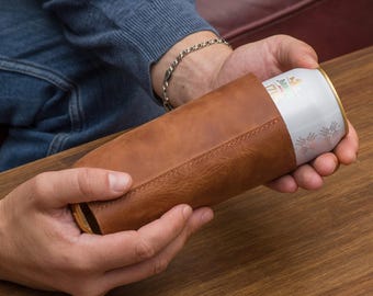 Personalized leather can holder, Beer can sleeves, Engraved can cooler, Custom leather can holder, Drink can holder, Groomsmen can holder