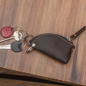 Leren sleutelhouderzakje, leren sleutelhouder, gepersonaliseerd sleutelzakje, sleuteletui ritsleer, leren autosleuteletui, aangepaste sleutelhouder