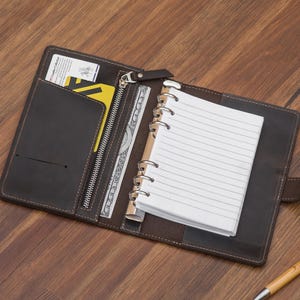 Caderno de couro com argolas, fichário de couro gravado, diário de fichário personalizado, capa para fichário de 3 argolas, diário de couro de 6 argolas