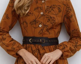 Cinturón ancho de cuero para mujer, Cinturón ceñidor bonito, Cinturón ajustable, Cinturón bajo el busto, Cinturón ancho elegante, Cinturón ancho marrón para vestido