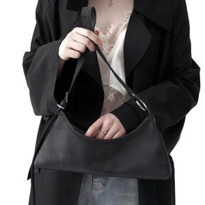 Leather shoulder baguette bag, Small shoulder bag for women, Fashion leather handbag, Leather shoulder purse, Baguette purse leather