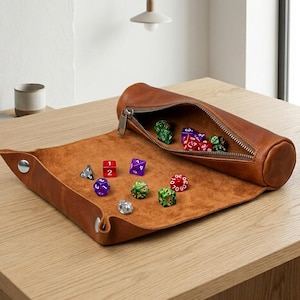 Personligt lädertärningsfack, DnD-tärningsrullningsfack, DnD-spelpresent, RPG-tärningshållare, lädertärningsförvaringsfack, bordsspeltillbehör