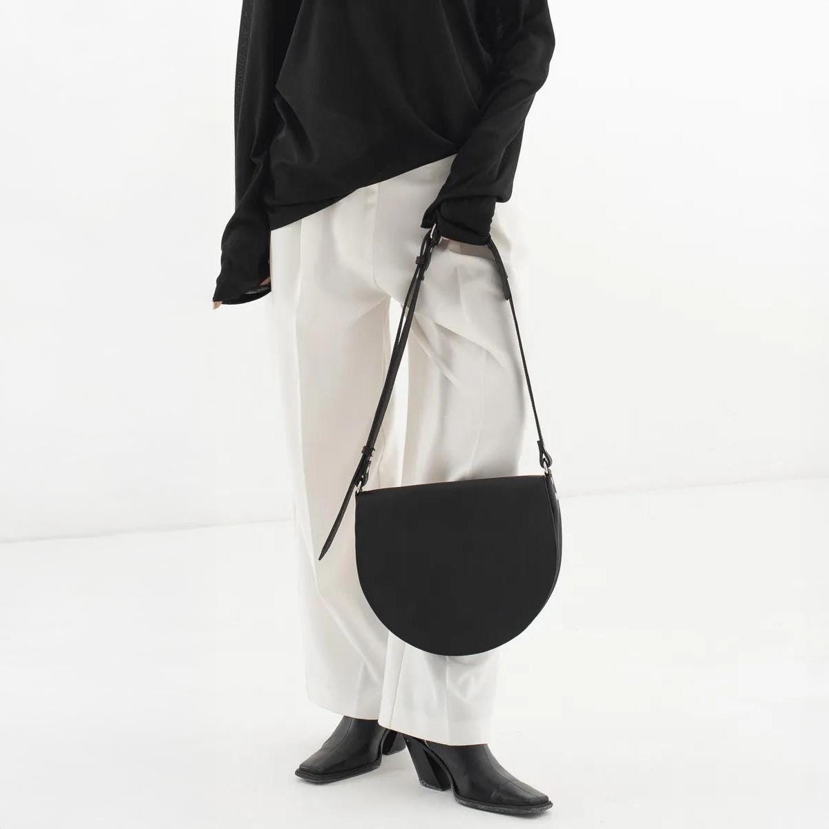 Womens leather crossbody bag, Leather shoulder bag women, Custom leather shoulder bag, Leather half round bag, Minimalist crossbody bag