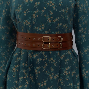 Leather double buckle belt, Leather corset belt women, High waist belt, Adjustable waist belt, Leather wide belt for women, Underbust belt