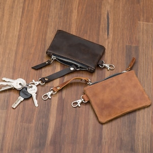 Personalisierter Lederbeutel Schlüsselanhänger, Leder Geldbörse Schlüsselanhänger, Kleine Leder Reißverschlusstasche, Münzbeutel Schlüsselanhänger, Benutzerdefinierte Leder Geldbörse