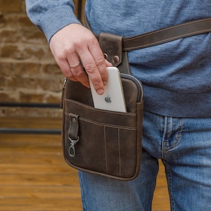Gürteltasche aus Leder, Herren Leder Gürteltasche, Ledertasche mit Gürtelschlaufen, Leder Hüfttasche Gürtel, Bauchtasche Tasche, Handgemachte Gürteltasche