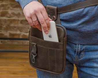 Leather belt bag for men, Custom belt bag, Mens waist bag, Leather hip bag, Pouch with belt clip, Personalized waist bag, Belt pouch bag
