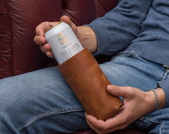 Custom leather can holder, Personalized beer can holder, Beer can coolers, Leather drink holder, Leather can sleeve, Monogram can coolers