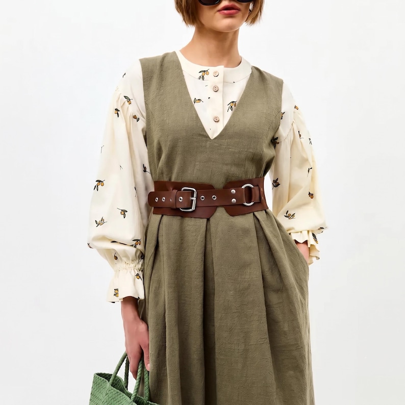 Leather waist corset belt, Leather wide belt for dress, Plus size waist belt, Womens wide belt, Wide belt with buckle, Stylish leather belt image 6