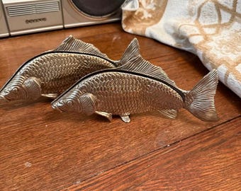 2 vintage Silver Italian Silver Plated Fish Napkin Holder 9’’x4’’x2’’