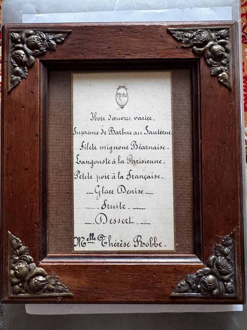 Antique French Personalized Dinner Menu C.1900 Framed – Handwritten ...