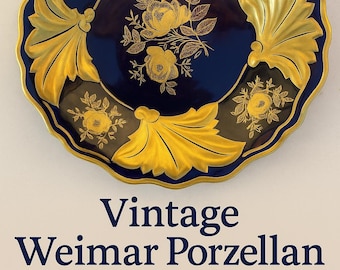 WEIMAR PORCELAIN Cobalt Blue Gold Leaves Collectible German China