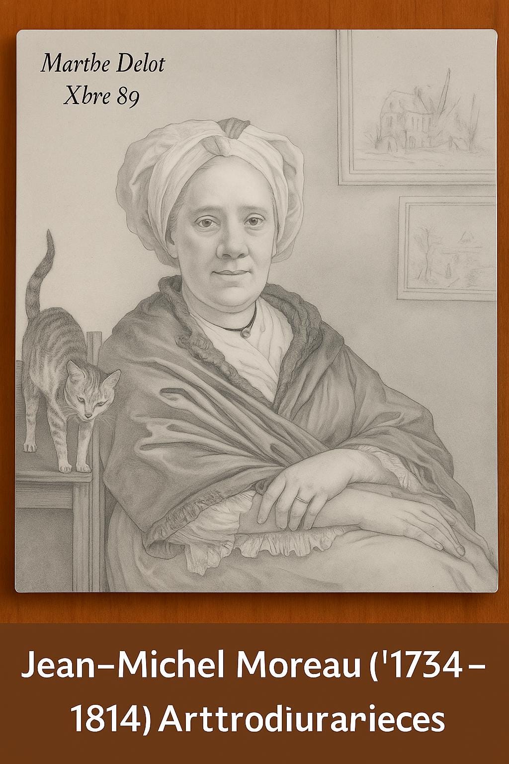 Antique Hand-Painted Porcelain Plaque – Jean-Michel Moreau 1776 Portrait Copy – Signed Marthe Detot 1889 – French Wall Art