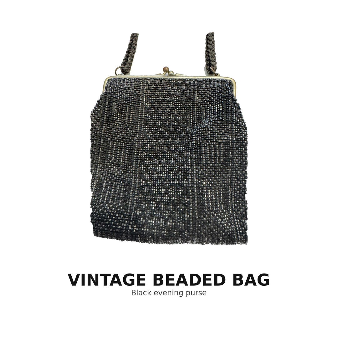 Antique Black Micro Beaded Evening Bag, Art Deco Era Purse C. 1900–1930 ...