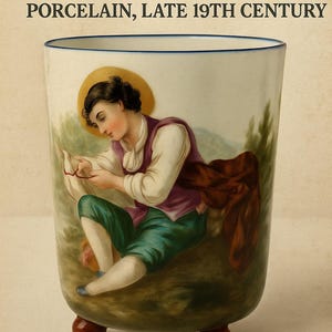 Antik handmålad porslinsgryta – Romantisk fransk vas med duvbudbärare – Viktoriansk jardinere – Chateau Cottage Decor