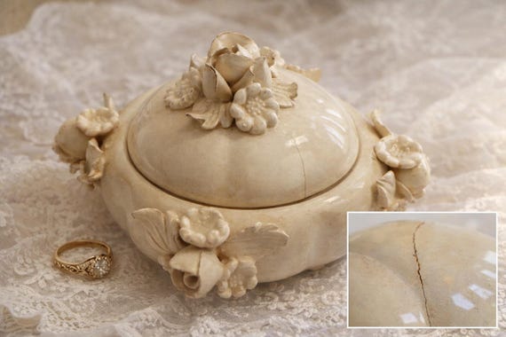 Vintage Italian Capanni Este Ceramic Trinket Box – Romantic Rose Jewelry Casket – Mid Century Shabby Chic Decor – 1950s Italy