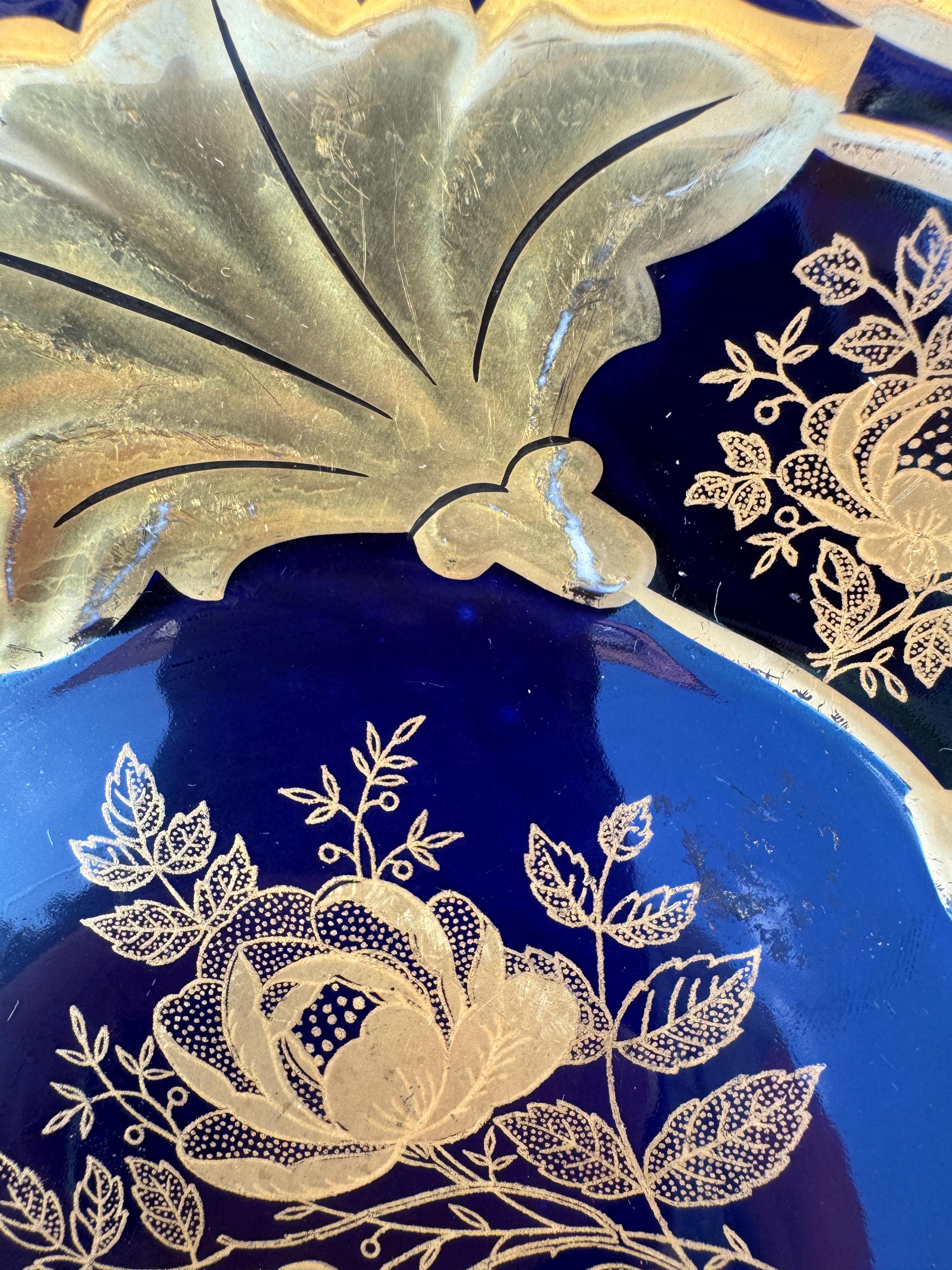 ワイマール　WEIMAR 金彩コバルトブルー フラワー　プレート4枚セット Vintage Weimar Porzellan Plate – Echt Weimar Kobalt – “jutta