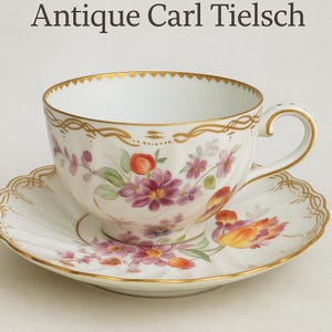 Antique Carl Tielsch Porcelain Cup & Saucer – Hand-Painted Floral – Gilded – ca. 1900