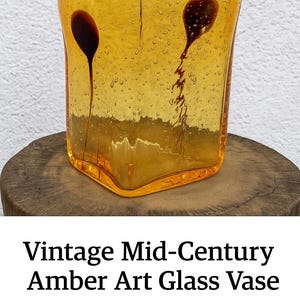 Mid-Century Amber Murano Style Art Glass Vase – Controlled Bubbles & Internal Drops