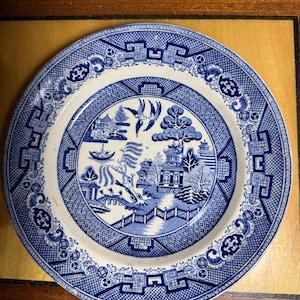 Antique Blue Willow Plate by Mann & Co Hanley | English Transferware | Victorian Staffordshire | 24cm | Collectible Blue White China