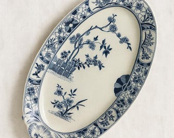 Antique Creil Montereau Oval Dish | Blue & White &quot;Japan&quot; Pattern | French Faience Platter | 19th Century Transferware | 23.5 cm