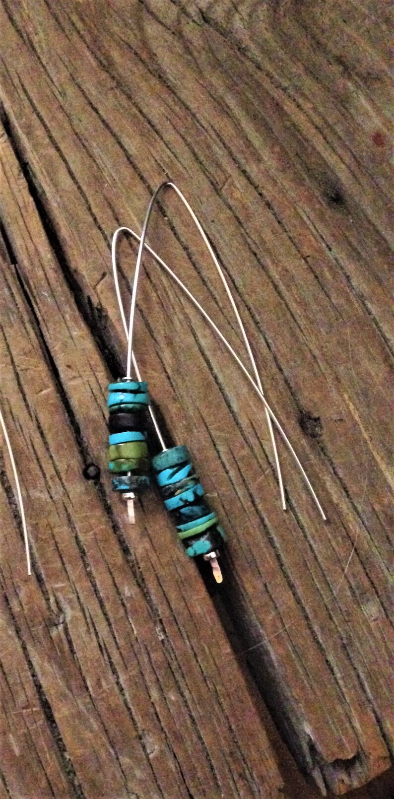 Long and Light * Curved Earth Sterling Turquoise Drop Earrings Sundance Artist