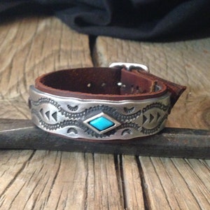 Women's Brown Leather Cuff Bracelet * Deep Stamping * Sundance Artist