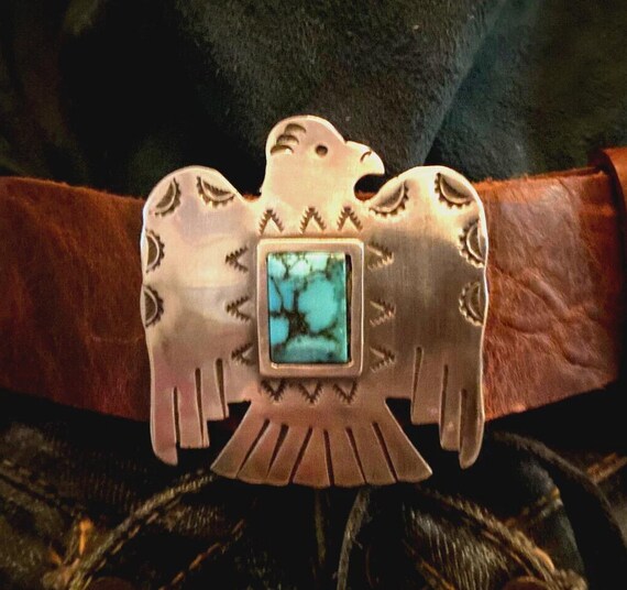 Adrienne Teeguarden‎ Pewter Silver Turquoise Concho Eagle Leather Belt Buckle Adrienne‎ Teeguarden Pewter Silver Turquoise Concho Eagle  main image 3