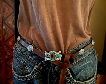 Sterling Silver Blue Kingman Turquoise Slab Concho Belt by  display picture 1