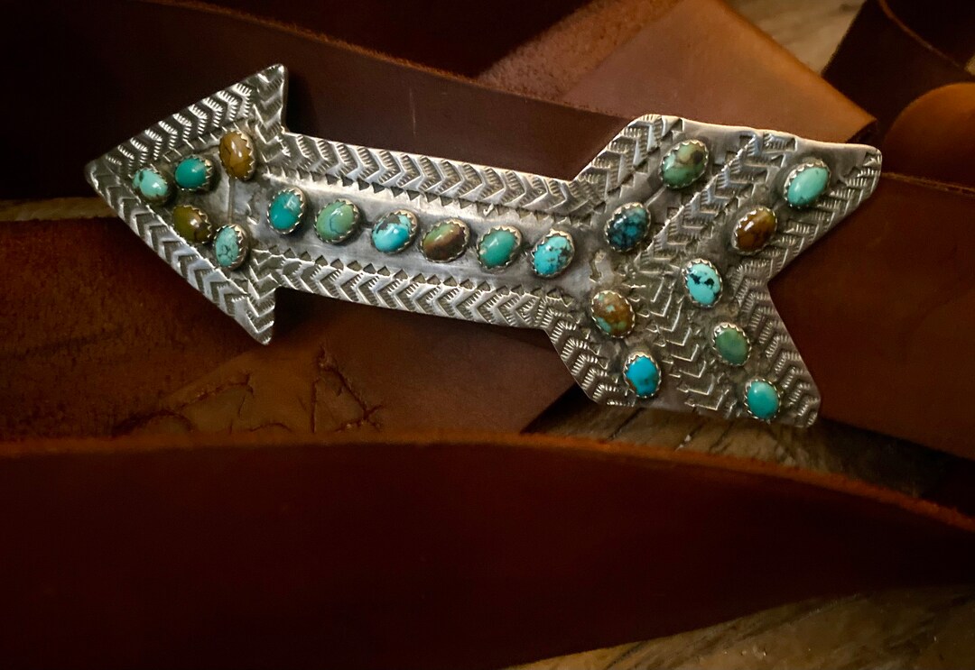 Arrow Belt Buckle Sterling Silver With Vintage Turquoise Retail 1145 - Etsy
