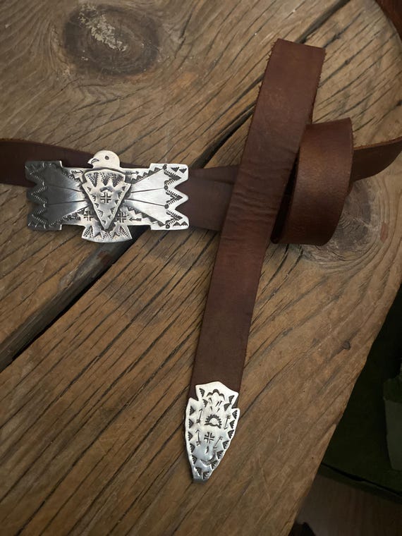 Magnificent Vintage Native American Navajo Sterling Silver Buckle With Retainers And Tip Magnificent Vintage Native American Navajo Sterling Silver Buckle With Retainers And Tip