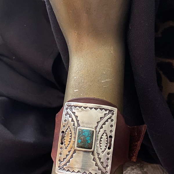 Sterling Silver Ketoh Cuff Bracelet Leather Natural Turquoise by Teeguarden Artist