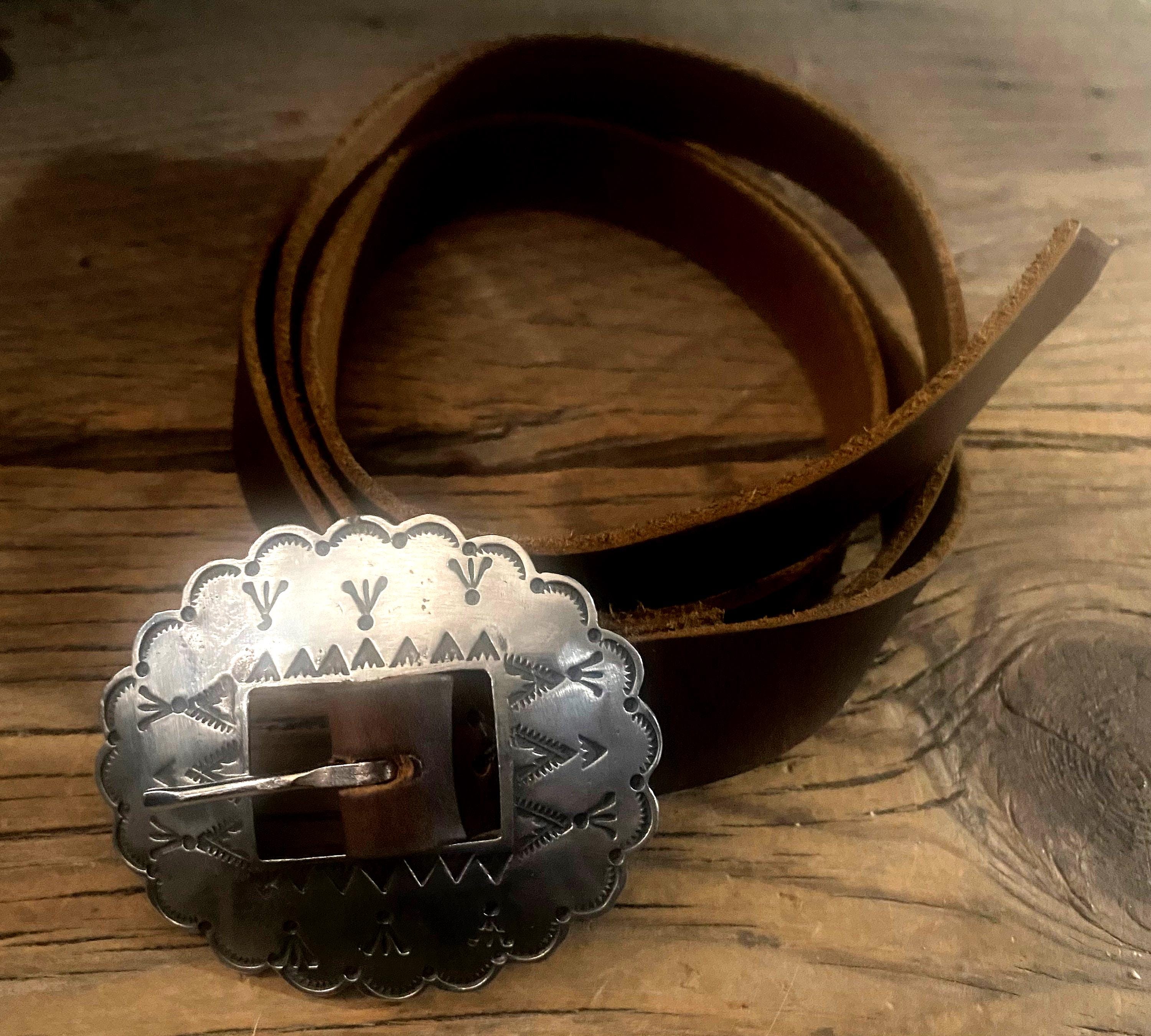 Concho Leather Brown Belt - Etsy