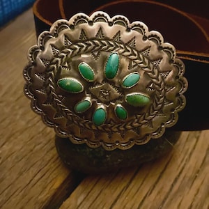 Turquoise Stones c 1930&#39;S Sterling Concho Belt Buckle Royston RRL