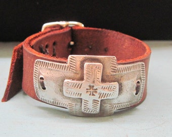 Sundance Brown Leather Cross Overlay Bracelet Cuff  All Sizes * SALE Retail 185