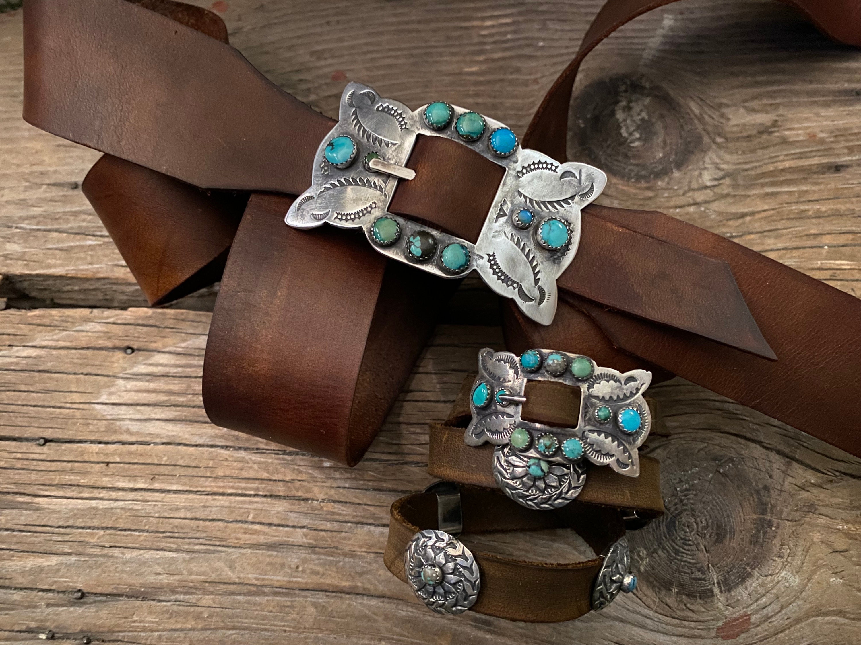 Hand Stamped Belt Buckle Handmade for RRL 1980's Old Turquoise Stones ...