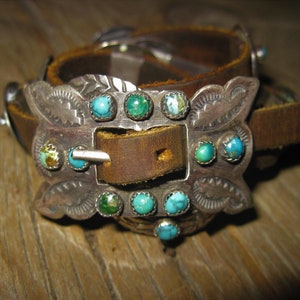 Adrienne‎ Teeguarden Pewter Silver Turquoise Concho Eagle Leather Belt Buckle Vintage 2001 ADRIENNE TEEGUARDEN Silver Pewter Concho Brown  main image 2