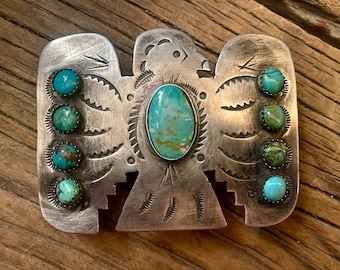 Thunderbird Belt Buckle Sterling Silver with Vintage Royston Turquoise Retail 1245