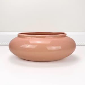 Pretty Vintage 80s Pastel Peachy-Pink Low Bowl Oval Ceramic Planter Vase: Postmodern Haeger-Style Rounded Centerpiece Flower Holder Pottery