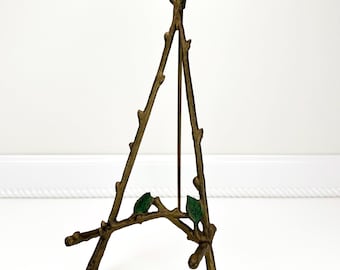 Heavy Antique Art Nouveau Cast Iron Display Easel: 1890-1910 Turn of Century Metal Faux Bois Twig/Leaf Art, Picture, Book or Plate Stand