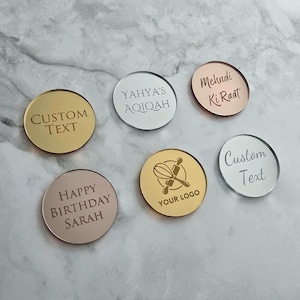 Personalised Acrylic Cupcake Toppers: Custom Text, Mirror Acrylic Cake and Cupcake Charms, Cupcake Decor, Wedding Toppers, Birthday Toppers