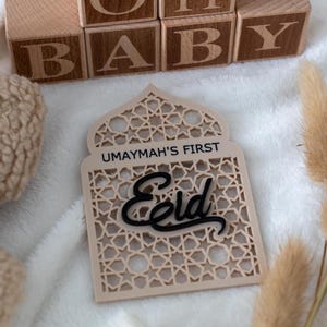 Personalised Baby's My First Eid Plaque, Acrylic Baby Milestone Keepsake Photo Prop image 1