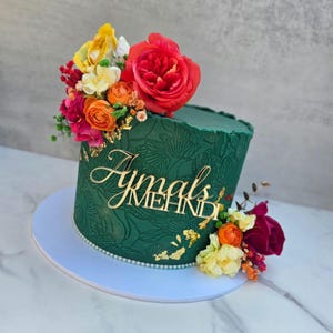 Personalised Mirror Gold Acrylic Cake Topper: Custom Wedding, Birthday, Mehndi Cake Charm