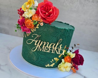 Personalised Mirror Gold Acrylic Cake Topper: Custom Wedding, Birthday, Mehndi Cake Charm