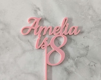 Acrylic Personalised Age & Name Happy Birthday Topper | Acrylic Birthday Cake Charm | Happy Birthday Cake Topper