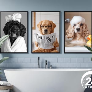 Custom Pet Portrait Photo,Funny Bathroom Art,Dog Reading Newspaper on Toilet,Dog Wall Art,Dog in Toilet,Pet in Bathtub,Personalized pet gift