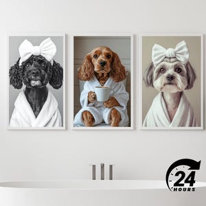 Custom Pet Portrait Photo,Funny Bathroom Art,Dog Reading Newspaper on Toilet,Dog Wall Art,Dog in Toilet,Pet in Bathtub,Personalized pet gift