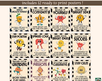 Retro klaslokaalposterset: inspirerende kunstafdrukken (digitale download)